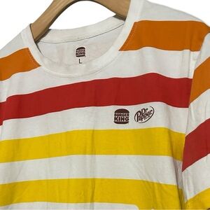Burger King Dr Pepper Men’s Size L Red Yellow Orange Brown White Striped T-Shirt